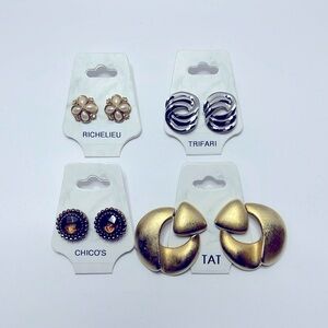 Four pair of high end earrings including TAT, Chico’s, Trifari and Richelieu